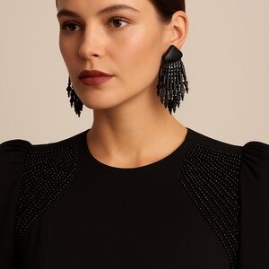 Vintage 80s Era Irridescent Black Beaded Dangle Statement Earrings whimsygoth